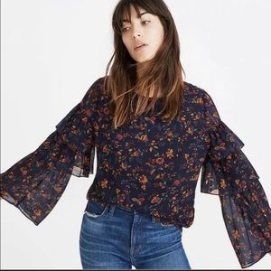 Madewell floral Ruffle Sleeve Top size S